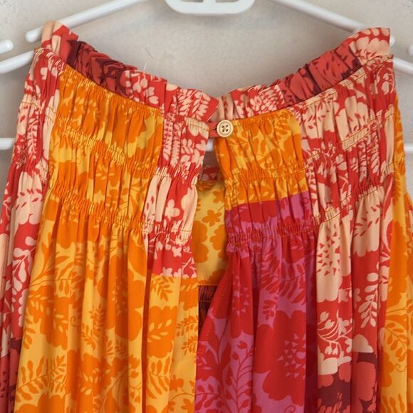 Ann Taylor Women’s Patchwork Floral Maxi Dress Tangelo Boho tropical Large NWT - Picture 12 of 13